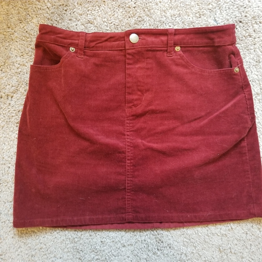 Dark red corduroy mini skirt